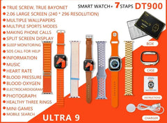 DT900 Ultra 49mm Smartwatch – Complete Set with 7 Stylish Straps & Crystal Protective Case (Color Varies)
