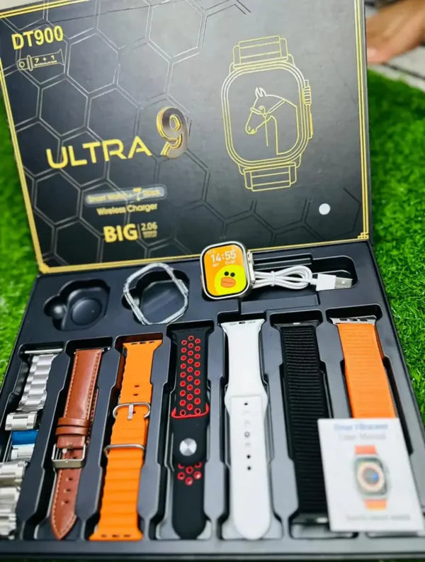 DT900 Ultra 49mm Smartwatch – Complete Set with 7 Stylish Straps & Crystal Protective Case (Color Varies)